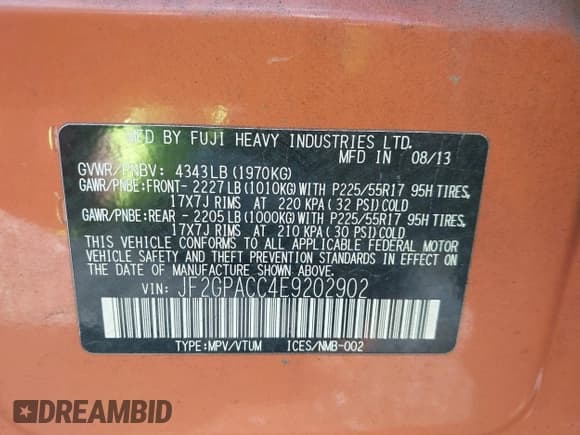 ✅ 2014 Subaru Crosstrek Premium • VIN: JF2GPACC4E9202902 • Lot: 43574614. Listed on IAAI with 191,379 mi. Free auction sales archive from the USA and detailed vehicle history report at DreamBid. Image 9.