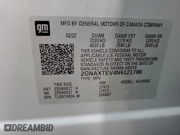 ✅ 2022 Chevrolet Equinox LT • VIN: 2GNAXTEV4N6121786 • Лот: 42720925. Опубликован ранее на IAAI с пробегом 41 222 миль. Бесплатный доступ к архиву аукционных продаж из США и подробный отчёт об истории автомобиля на DreamBid. Изображение 1.