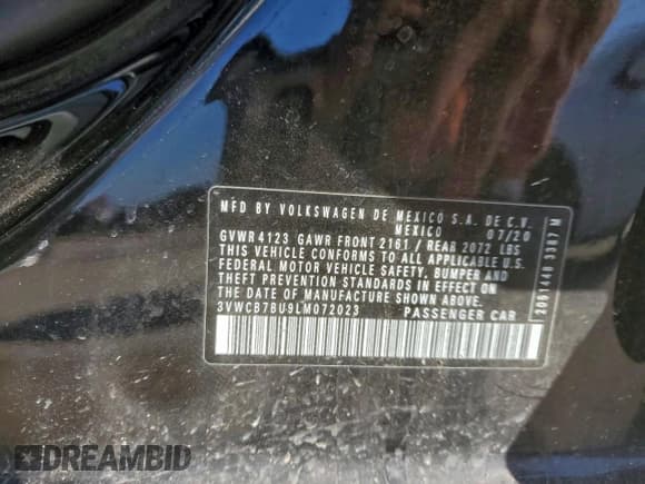 ✅ 2020 Volkswagen Jetta S • VIN: 3VWCB7BU9LM072023 • Лот: 94700005. Опубликован ранее на Copart с пробегом 66 121 миль. Бесплатный доступ к архиву аукционных продаж из США и подробный отчёт об истории автомобиля на DreamBid. Изображение 12.