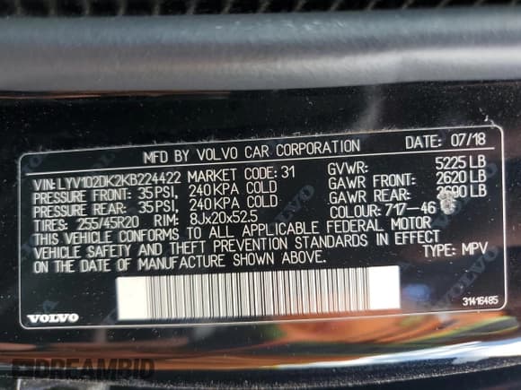 ✅ 2019 Volvo XC60 Momentum • VIN: LYV102DK2KB224422 • Lot: 61108435. Listed on Copart with 110,901 mi. Free auction sales archive from the USA and detailed vehicle history report at DreamBid. Image 13.