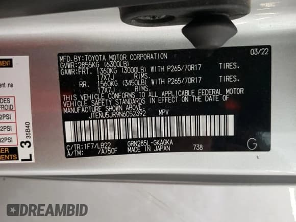 ✅ 2022 Toyota 4Runner SR5 Premium • VIN: JTENU5JR9N6052392 • Lot: 91831325. Wystawiony na Copart z przebiegiem 78 472 mil. Bezpłatny archiwum sprzedaży aukcyjnych z USA i szczegółowy raport historii pojazdu na DreamBid. Zdjęcie 13.