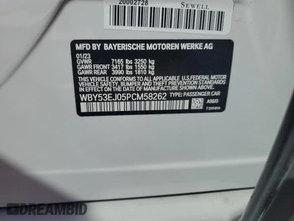 ✅ 2023 BMW i7 xDrive60 • VIN: WBY53EJ05PCM58262 • Лот: 42563184. Опубликован ранее на Copart с пробегом 10 718 миль. Бесплатный доступ к архиву аукционных продаж из США и подробный отчёт об истории автомобиля на DreamBid. Изображение 12.