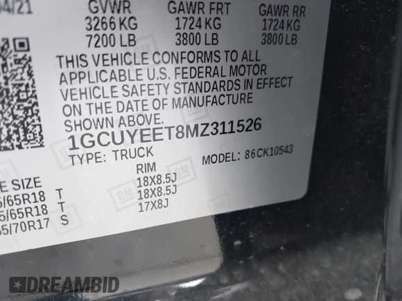✅ 2021 Chevrolet Silverado 1500 RST • VIN: 1GCUYEET8MZ311526 • Lot: 42367715. Wystawiony na IAAI z przebiegiem 65 638 mil. Bezpłatny archiwum sprzedaży aukcyjnych z USA i szczegółowy raport historii pojazdu na DreamBid. Zdjęcie 9.