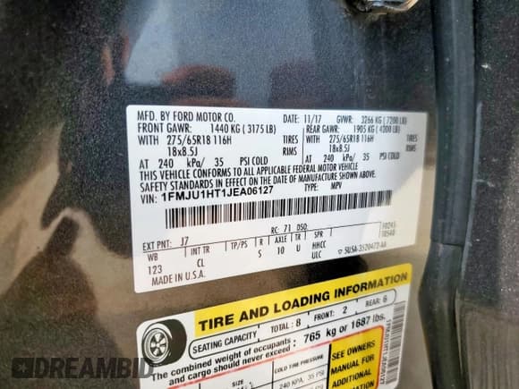 ✅ 2018 Ford Expedition XLT • VIN: 1FMJU1HT1JEA06127 • Lot: 57239915. Listed on Copart with 129,840 mi. Free auction sales archive from the USA and detailed vehicle history report at DreamBid. Image 14.