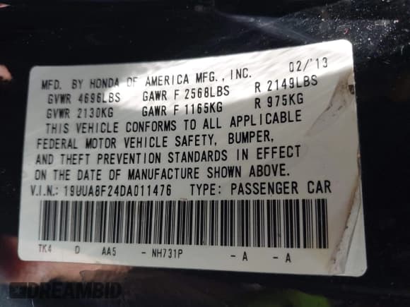 ✅ 2013 Acura TL • VIN: 19UUA8F24DA011476 • Lot: 42641680. Listed on IAAI with 165,717 mi. Free auction sales archive from the USA and detailed vehicle history report at DreamBid. Image 9.