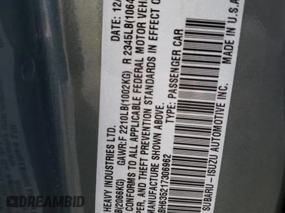 ✅ 2001 Subaru Legacy L • VIN: 4S3BH635217306962 • Лот: 70625814. Опубликован ранее на Copart с пробегом 172 488 миль. Бесплатный доступ к архиву аукционных продаж из США и подробный отчёт об истории автомобиля на DreamBid. Изображение 12.