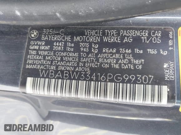✅ 2006 BMW 3 Series 325Ci • VIN: WBABW33416PG99307 • Lot: 42914765. Wystawiony na IAAI z przebiegiem 149 911 mil. Bezpłatny archiwum sprzedaży aukcyjnych z USA i szczegółowy raport historii pojazdu na DreamBid. Zdjęcie 9.