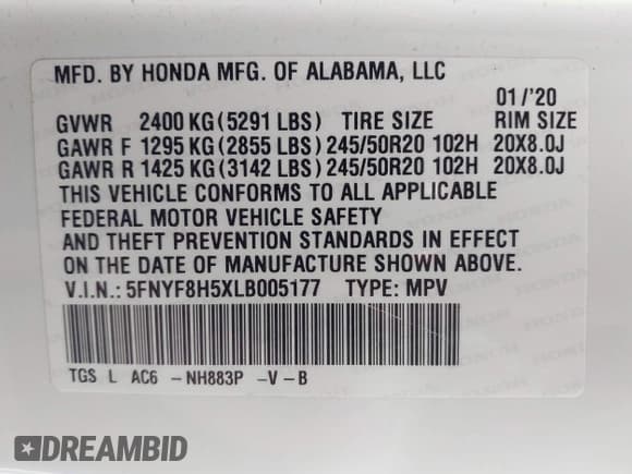 ✅ 2020 Honda Passport EX-L • VIN: 5FNYF8H5XLB005177 • Лот: 42102384. Опубликован ранее на IAAI с пробегом 134 502 миль. Бесплатный доступ к архиву аукционных продаж из США и подробный отчёт об истории автомобиля на DreamBid. Изображение 9.