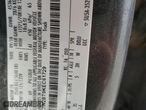 ✅ 2019 Ford F-250 XL • VIN: 1FT7W2BT9KEC61729 • Lot: 60440165. Listed on Copart with 176,967 mi. Free auction sales archive from the USA and detailed vehicle history report at DreamBid. Image 12.