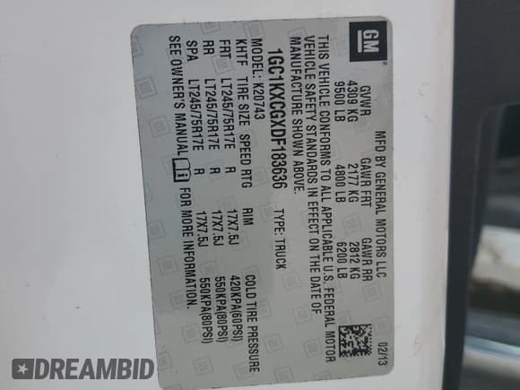 ✅ 2013 Chevrolet Silverado 2500HD LT • VIN: 1GC1KXCGXDF183636 • Lot: 69506885. Listed on Copart with 159,466 mi. Free auction sales archive from the USA and detailed vehicle history report at DreamBid. Image 12.