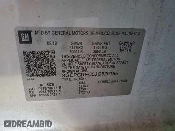 ✅ 2018 Chevrolet Silverado 1500 LT • VIN: 3GCPCREC5JG520186 • Lot: 93995705. Wystawiony na Copart z przebiegiem 123 439 mil. Bezpłatny archiwum sprzedaży aukcyjnych z USA i szczegółowy raport historii pojazdu na DreamBid. Zdjęcie 12.