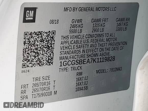 2019 Chevrolet Colorado 2WD Work Truck z VIN 1GCGSBEA7K1119828, wystawiony jako Copart lot #86117945 z przebiegiem 120 335 mil mil oraz Szkoda całkowita • Salvage title. Historia ofert i sprzedaży dostępna na DreamBid. Obrazek 12.