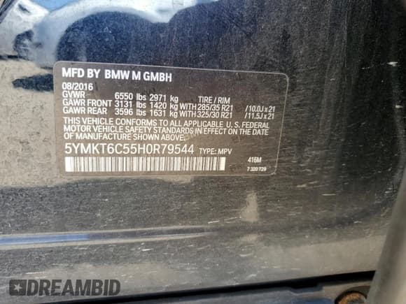 ✅ 2017 BMW X5 M • VIN: 5YMKT6C55H0R79544 • Lot: 54066054. Wystawiony na Copart z przebiegiem 120 544 mil. Bezpłatny archiwum sprzedaży aukcyjnych z USA i szczegółowy raport historii pojazdu na DreamBid. Zdjęcie 13.