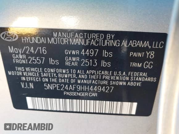 2017 Hyundai Sonata 2.4L z VIN 5NPE24AF9HH449427, wystawiony jako IAAI lot #43480524 z przebiegiem 65 025 mil mil oraz . Historia ofert i sprzedaży dostępna na DreamBid. Obrazek 9.