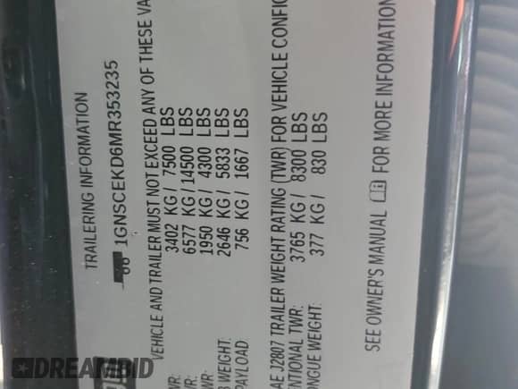 ✅ 2021 Chevrolet Suburban RST • VIN: 1GNSCEKD6MR353235 • Lot: 58855405. Wystawiony na Copart z przebiegiem 139 975 mil. Bezpłatny archiwum sprzedaży aukcyjnych z USA i szczegółowy raport historii pojazdu na DreamBid. Zdjęcie 13.