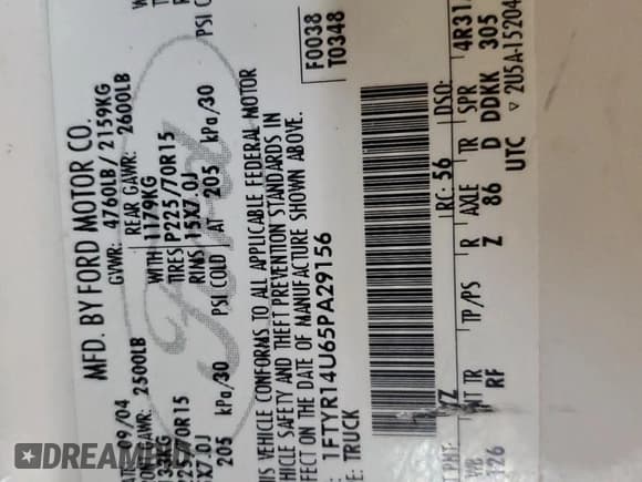 ✅ 2005 Ford Ranger XL • VIN: 1FTYR14U65PA29156 • Lot: 70121775. Listed on Copart with 53,302 mi. Free auction sales archive from the USA and detailed vehicle history report at DreamBid. Image 13.