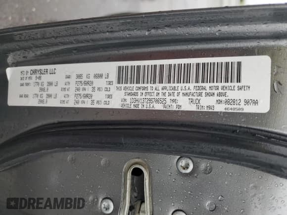 ✅ 2009 Dodge 1500 Laramie • VIN: 1D3HV13T29S706525 • Lot: 55626885. Wystawiony na Copart z przebiegiem 237 982 mil. Bezpłatny archiwum sprzedaży aukcyjnych z USA i szczegółowy raport historii pojazdu na DreamBid. Zdjęcie 12.