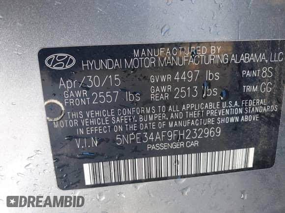 2015 Hyundai Sonata Sport с VIN 5NPE34AF9FH232969, выставлен на аукционе IAAI как лот 43434706 с пробегом 89 194 миль миль и . История ставок и продаж доступна на DreamBid. Изображение 9.