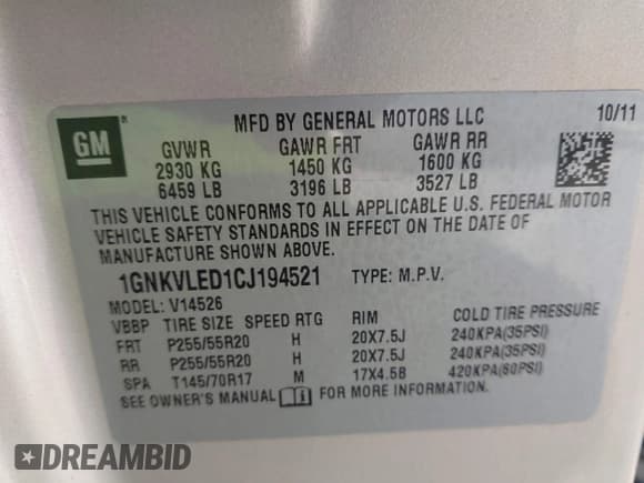 ✅ 2012 Chevrolet Traverse LTZ • VIN: 1GNKVLED1CJ194521 • Lot: 43727546. Wystawiony na IAAI z przebiegiem 162 298 mil. Bezpłatny archiwum sprzedaży aukcyjnych z USA i szczegółowy raport historii pojazdu na DreamBid. Zdjęcie 9.