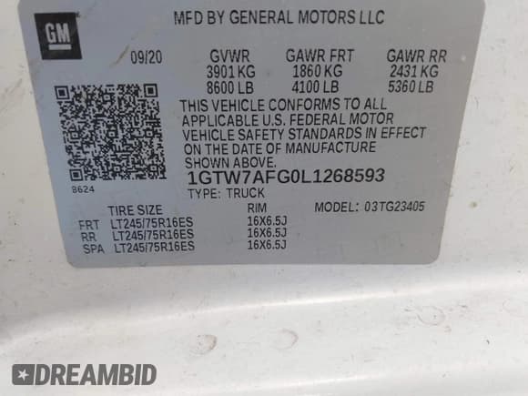 ✅ 2020 GMC Savana Cargo • VIN: 1GTW7AFG0L1268593 • Lot: 42216990. Listed on IAAI with 210,379 mi. Free auction sales archive from the USA and detailed vehicle history report at DreamBid. Image 9.