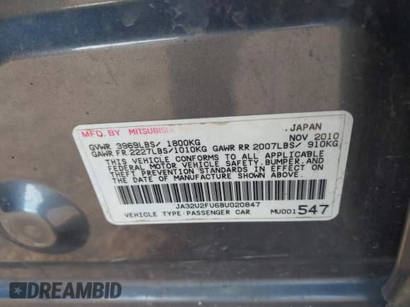 ✅ 2011 Mitsubishi Lancer ES • VIN: JA32U2FU6BU020847 • Lot: 43421222. Listed on IAAI with 242,344 mi. Free auction sales archive from the USA and detailed vehicle history report at DreamBid. Image 9.