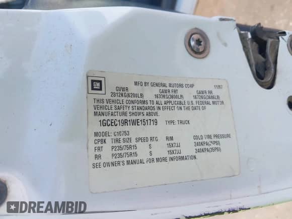 1998 Chevrolet Silverado 1500 z VIN 1GCEC19R1WE151719, wystawiony jako IAAI lot #43299414 z przebiegiem 223 085 mil mil oraz . Historia ofert i sprzedaży dostępna na DreamBid. Obrazek 9.