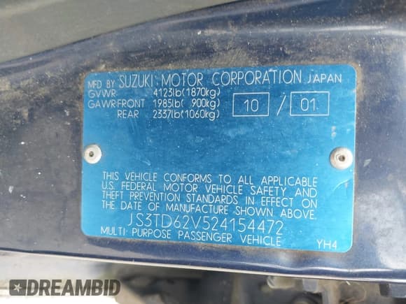 ✅ 2002 Suzuki Grand Vitara JLX • VIN: JS3TD62V524154472 • Lot: 42824509. Wystawiony na IAAI z przebiegiem 293 141 mil. Bezpłatny archiwum sprzedaży aukcyjnych z USA i szczegółowy raport historii pojazdu na DreamBid. Zdjęcie 9.
