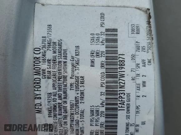 ✅ 2007 Ford Focus S • VIN: 1FAFP31N27W198871 • Лот: 70562925. Опубликован ранее на Copart с пробегом 112 022 миль. Бесплатный доступ к архиву аукционных продаж из США и подробный отчёт об истории автомобиля на DreamBid. Изображение 13.