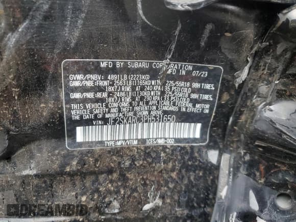 ✅ 2023 Subaru Forester Touring • VIN: JF2SKARC3PH531650 • Лот: 86185055. Опубликован ранее на Copart с пробегом 20 749 миль. Бесплатный доступ к архиву аукционных продаж из США и подробный отчёт об истории автомобиля на DreamBid. Изображение 13.