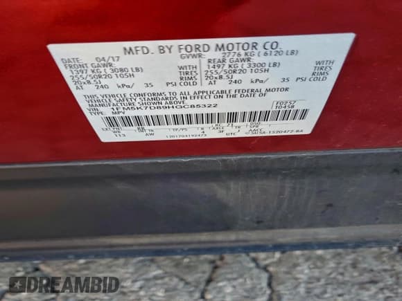 ✅ 2017 Ford Explorer XLT • VIN: 1FM5K7D89HGC85322 • Лот: 94774915. Опубликован ранее на Copart с пробегом 77 774 миль. Бесплатный доступ к архиву аукционных продаж из США и подробный отчёт об истории автомобиля на DreamBid. Изображение 14.