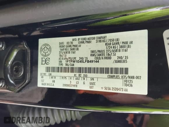 ✅ 2020 Ford F-150 XL • VIN: 1FTFW1E45LFB49144 • Lot: 42557287. Wystawiony na IAAI z przebiegiem 69 044 mil. Bezpłatny archiwum sprzedaży aukcyjnych z USA i szczegółowy raport historii pojazdu na DreamBid. Zdjęcie 9.