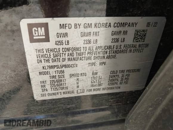 2023 Chevrolet TrailBlazer LT с VIN KL79MPSL5PB004374, выставлен на аукционе IAAI как лот 43187532 с пробегом 44 516 миль миль и . История ставок и продаж доступна на DreamBid. Изображение 9.