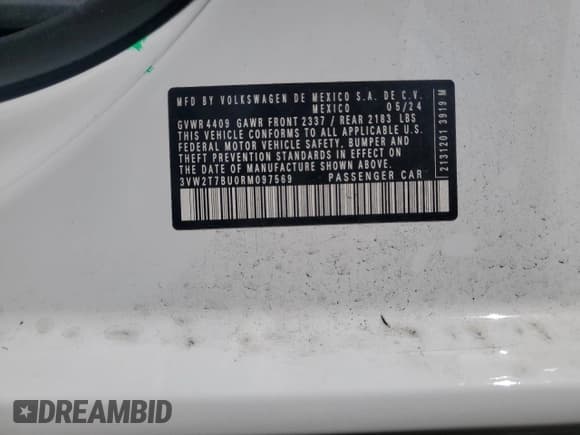 ✅ 2024 Volkswagen Jetta Autobahn • VIN: 3VW2T7BU0RM097569 • Lot: 68999165. Listed on Copart with 13,123 mi. Free auction sales archive from the USA and detailed vehicle history report at DreamBid. Image 12.