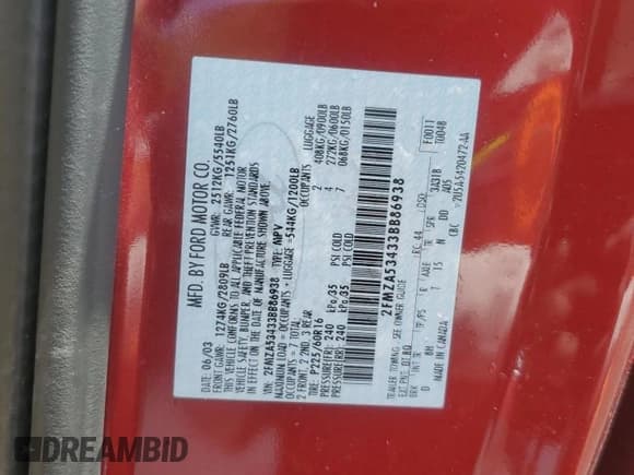 ✅ 2003 Ford Windstar SEL • VIN: 2FMZA53433BB86938 • Лот: 55339585. Опубликован ранее на Copart с пробегом 114 545 миль. Бесплатный доступ к архиву аукционных продаж из США и подробный отчёт об истории автомобиля на DreamBid. Изображение 13.