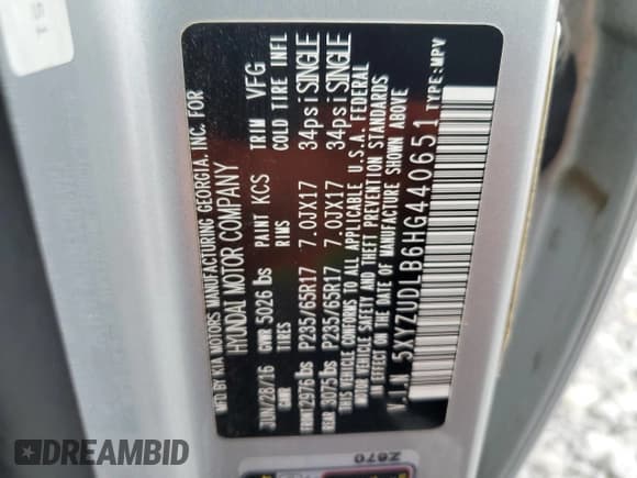 ✅ 2017 Hyundai Santa Fe 2.4L • VIN: 5XYZUDLB6HG440651 • Лот: 57759784. Опубликован ранее на Copart с пробегом 85 661 миль. Бесплатный доступ к архиву аукционных продаж из США и подробный отчёт об истории автомобиля на DreamBid. Изображение 13.