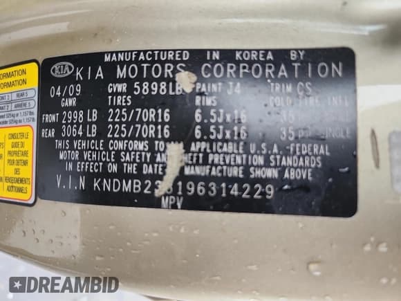 ✅ 2009 Kia Sedona EX • VIN: KNDMB233196314229 • Лот: 83807975. Опубликован ранее на Copart с пробегом 134 916 миль. Бесплатный доступ к архиву аукционных продаж из США и подробный отчёт об истории автомобиля на DreamBid. Изображение 13.