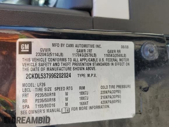 ✅ 2009 Pontiac Torrent GXP • VIN: 2CKDL537996202024 • Лот: 55109665. Опубликован ранее на Copart с пробегом 159 345 миль. Бесплатный доступ к архиву аукционных продаж из США и подробный отчёт об истории автомобиля на DreamBid. Изображение 13.