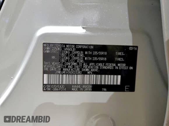 ✅ 2016 Toyota RAV4 Limited • VIN: JTMDJREV3GD023380 • Lot: 94873305. Listed on Copart with 253,985 mi. Free auction sales archive from the USA and detailed vehicle history report at DreamBid. Image 14.