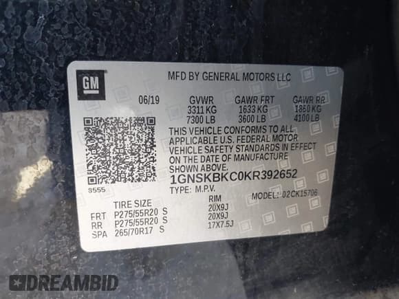 ✅ 2019 Chevrolet Tahoe LT • VIN: 1GNSKBKC0KR392652 • Lot: 43247964. Listed on IAAI with 45,218 mi. Free auction sales archive from the USA and detailed vehicle history report at DreamBid. Image 9.