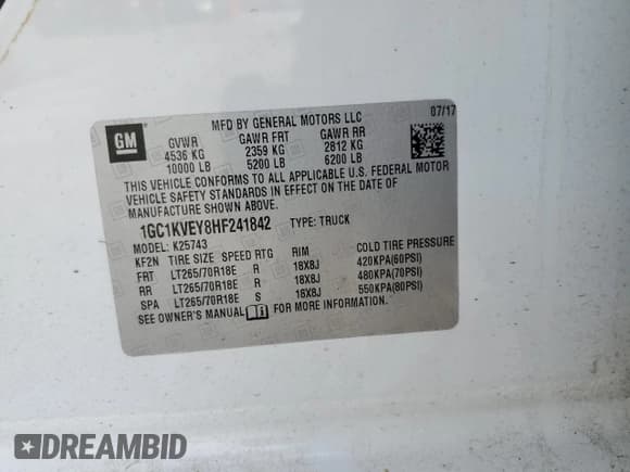 ✅ 2017 Chevrolet Silverado 2500HD LT • VIN: 1GC1KVEY8HF241842 • Lot: 60222555. Wystawiony na Copart z przebiegiem 132 131 mil. Bezpłatny archiwum sprzedaży aukcyjnych z USA i szczegółowy raport historii pojazdu na DreamBid. Zdjęcie 12.