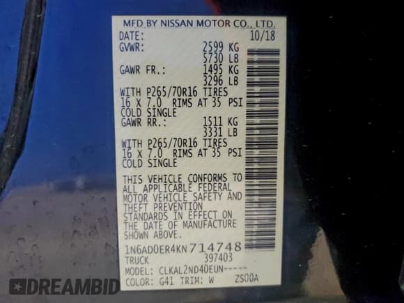 ✅ 2019 Nissan Frontier SV • VIN: 1N6AD0ER4KN714748 • Lot: 94492595. Listed on Copart with 86,507 mi. Free auction sales archive from the USA and detailed vehicle history report at DreamBid. Image 12.