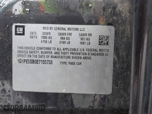 2014 Chevrolet Cruze 2LT с VIN 1G1PE5SB0E7155733, выставлен на аукционе IAAI как лот 43563910 с пробегом 145 246 миль миль и . История ставок и продаж доступна на DreamBid. Изображение 9.