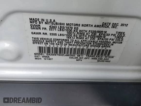 2013 Mitsubishi Outlander ES z VIN 4A4AR3AU2DE011774, wystawiony jako Copart lot #69600585 z przebiegiem 120 410 mil mil oraz Szkoda całkowita • Salvage title. Historia ofert i sprzedaży dostępna na DreamBid. Obrazek 13.