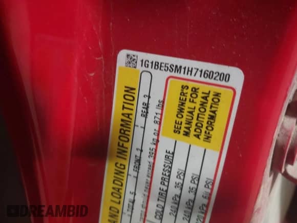 2017 Chevrolet Cruze LT with VIN 1G1BE5SM1H7160200, listed as a IAAI auction lot 43097677 with 108,246 mi miles and . Bid and sale history available at DreamBid. Image 9.