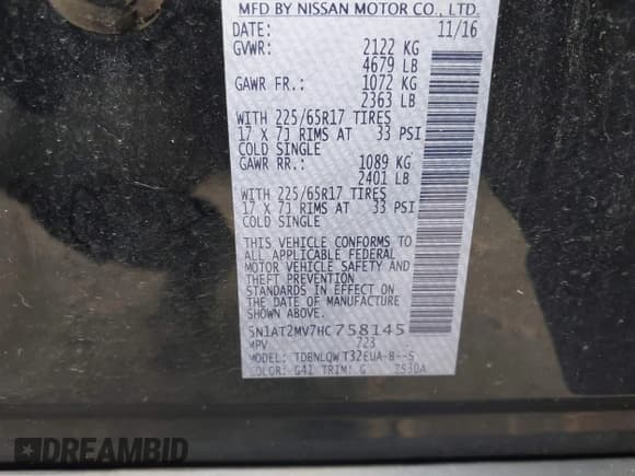 ✅ 2017 Nissan Rogue SV • VIN: 5N1AT2MV7HC758145 • Lot: 43555803. Wystawiony na IAAI z przebiegiem 164 082 mil. Bezpłatny archiwum sprzedaży aukcyjnych z USA i szczegółowy raport historii pojazdu na DreamBid. Zdjęcie 9.