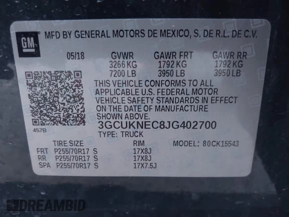 ✅ 2018 Chevrolet Silverado 1500 Work Truck • VIN: 3GCUKNEC8JG402700 • Lot: 41015830. Listed on IAAI with 107,781 mi. Free auction sales archive from the USA and detailed vehicle history report at DreamBid. Image 9.