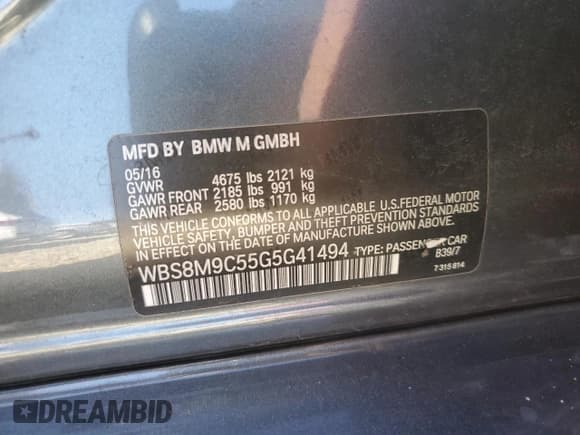 ✅ 2016 BMW M3 • VIN: WBS8M9C55G5G41494 • Lot: 81417465. Listed on Copart with 72,667 mi. Free auction sales archive from the USA and detailed vehicle history report at DreamBid. Image 13.