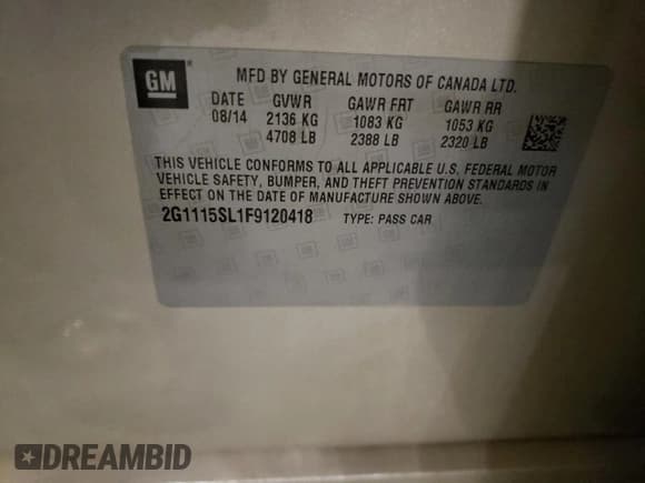 ✅ 2015 Chevrolet Impala LT • VIN: 2G1115SL1F9120418 • Лот: 74925304. Опубликован ранее на Copart с пробегом 95 166 миль. Бесплатный доступ к архиву аукционных продаж из США и подробный отчёт об истории автомобиля на DreamBid. Изображение 12.