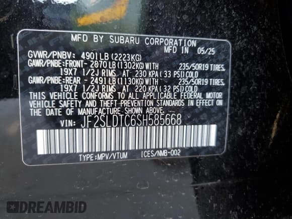 ✅ 2025 Subaru Forester Touring • VIN: JF2SLDTC6SH585668 • Lot: 92486845. Listed on Copart with Not provided. Free auction sales archive from the USA and detailed vehicle history report at DreamBid. Image 13.