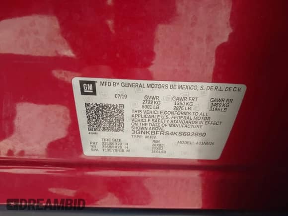 2019 Chevrolet Blazer Premier z VIN 3GNKBFRS4KS692860, wystawiony jako IAAI lot #43018417 z przebiegiem 57 447 mil mil oraz . Historia ofert i sprzedaży dostępna na DreamBid. Obrazek 9.